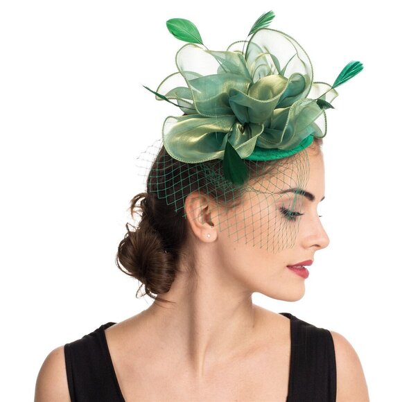 5919 Fascinators Hat Sinamay Flower Mesh Feathers St.patrick's Day Fascinator - Picture 4 of 8